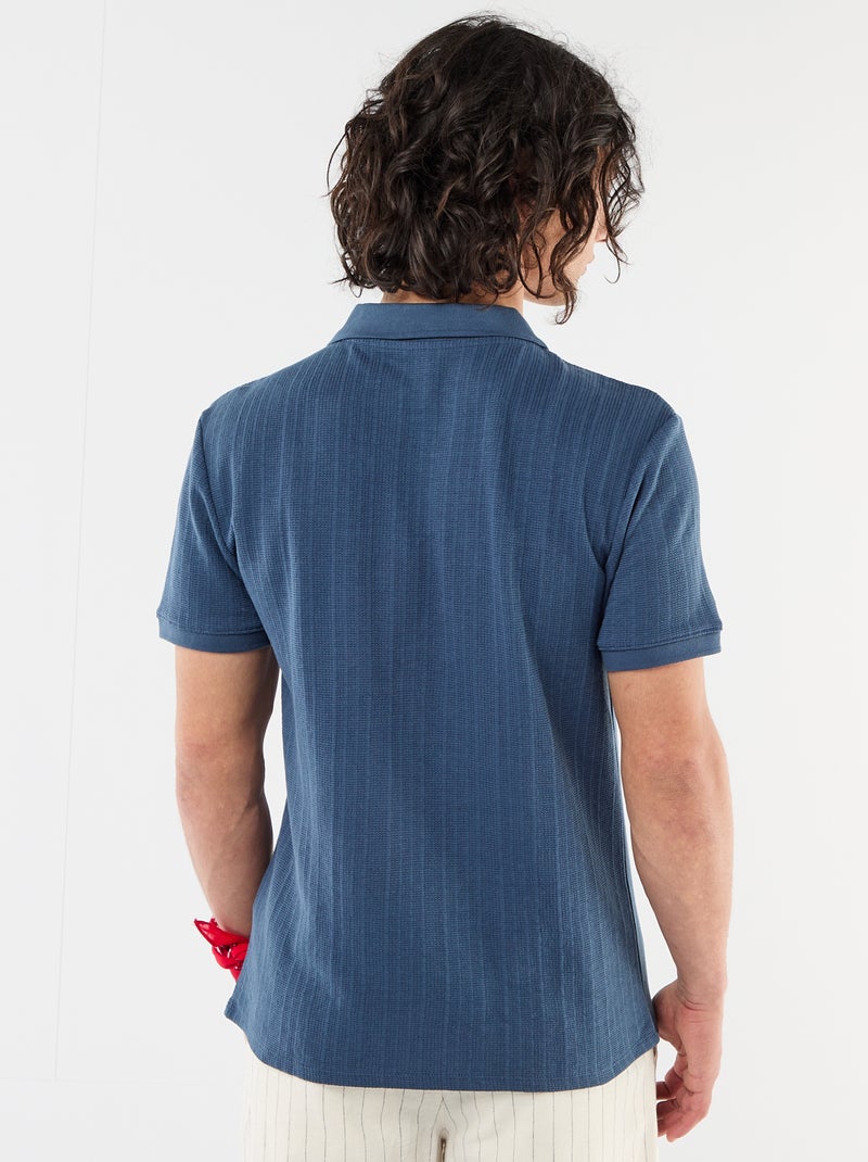 Polo à manches courtes et matière en nid d'abeilles Bleu - Kiabi
