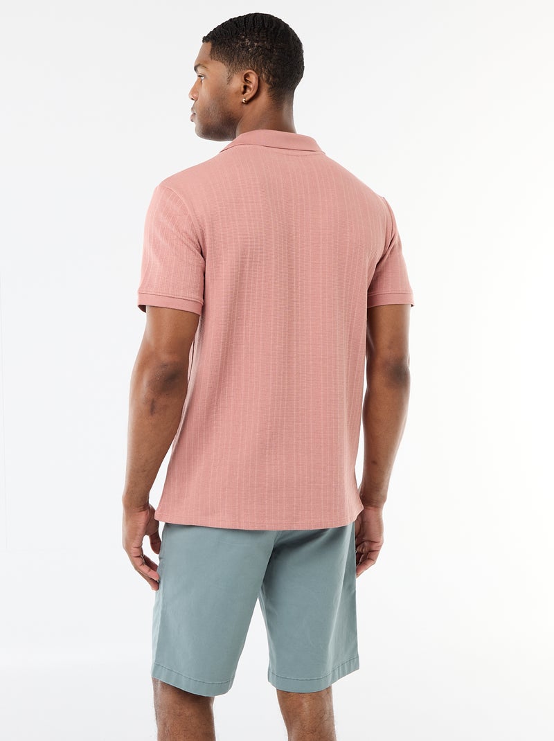 Polo à manches courtes et matière en nid d'abeilles Rose - Kiabi