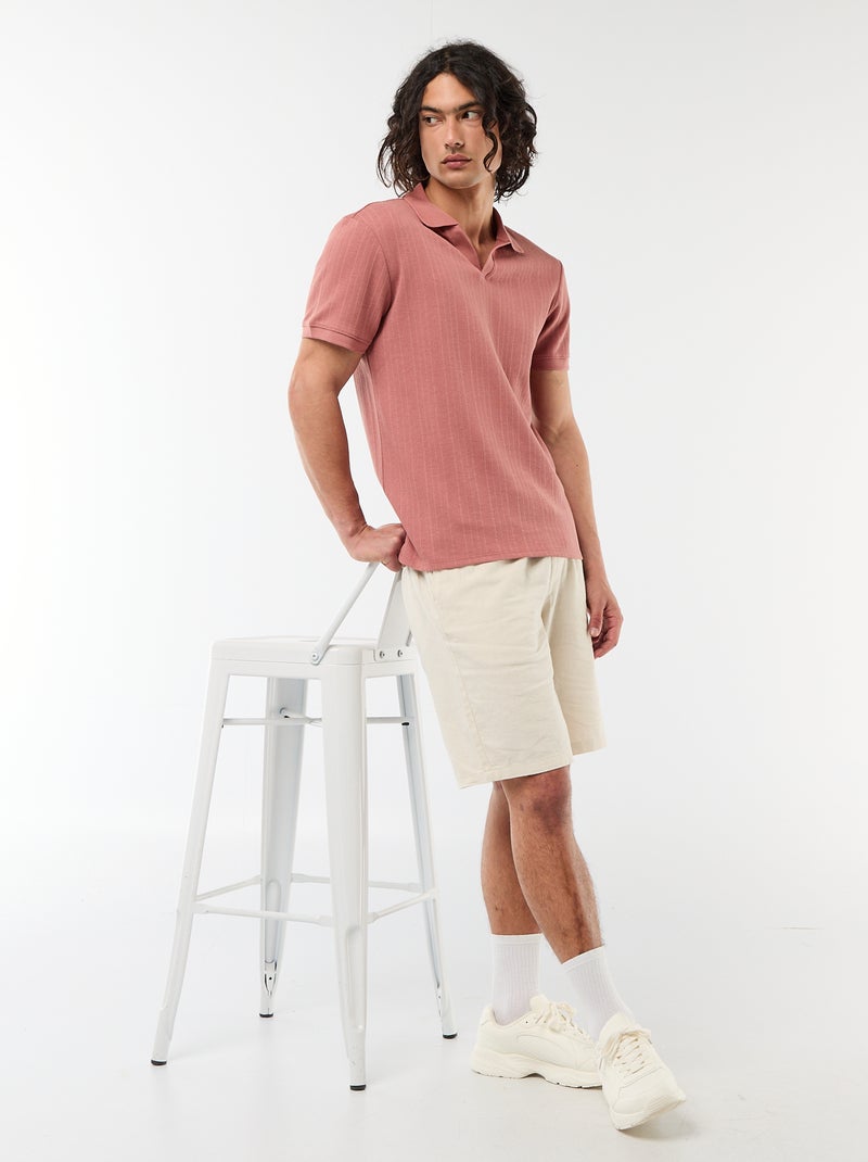 Polo à manches courtes et matière en nid d'abeilles Rose - Kiabi