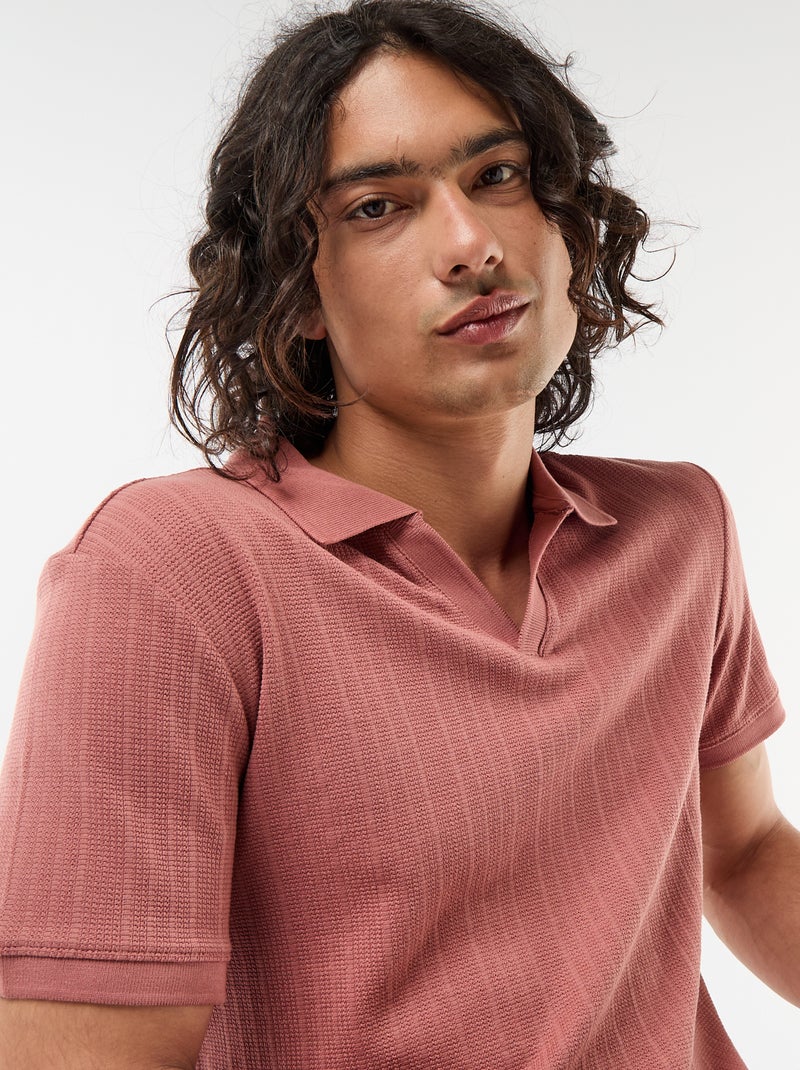 Polo à manches courtes et matière en nid d'abeilles Rose - Kiabi