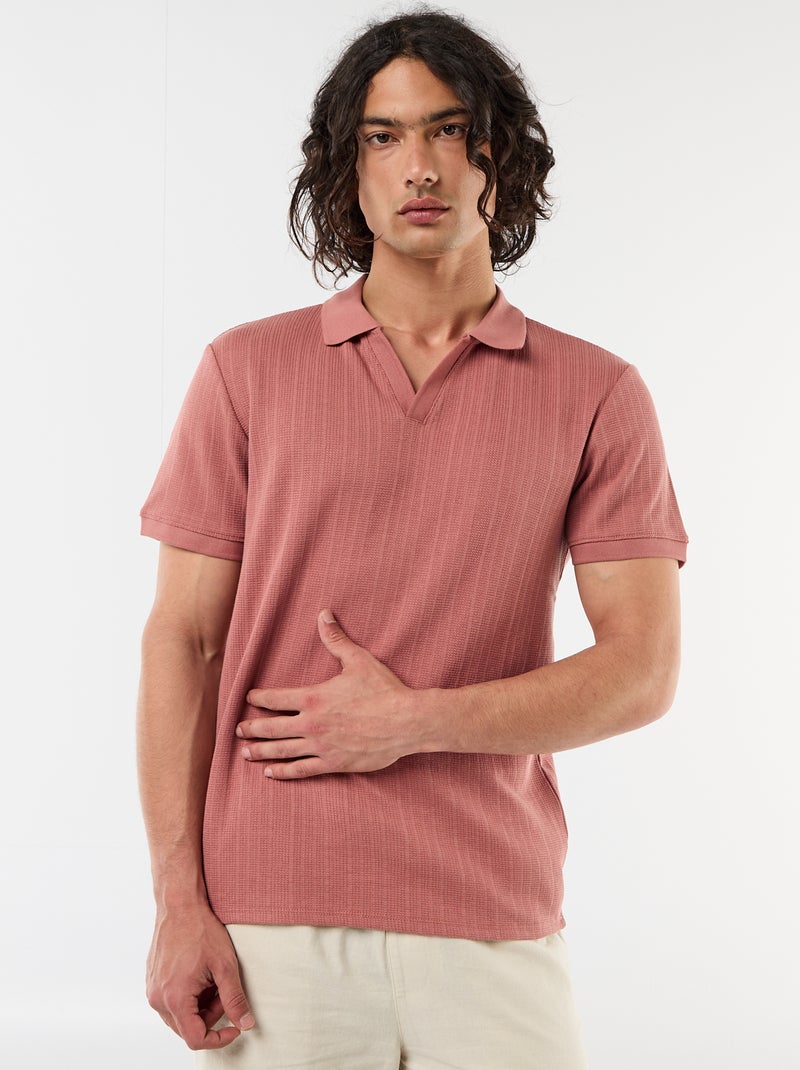 Polo à manches courtes et matière en nid d'abeilles Rose - Kiabi