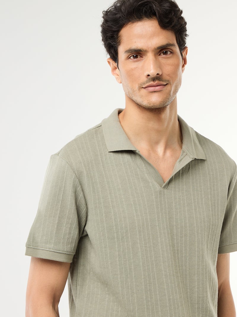 Polo à manches courtes et matière en nid d'abeilles Vert - Kiabi