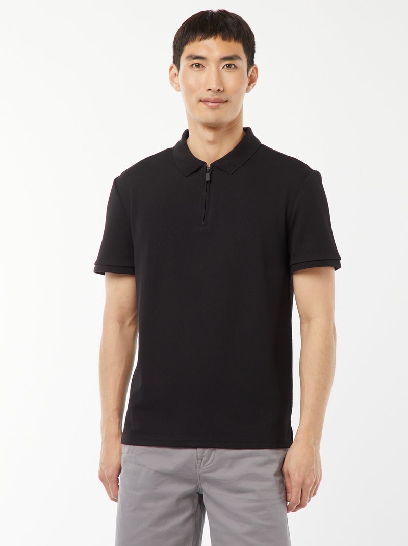 Polo a nido d'ape e collo con zip nero - Kiabi