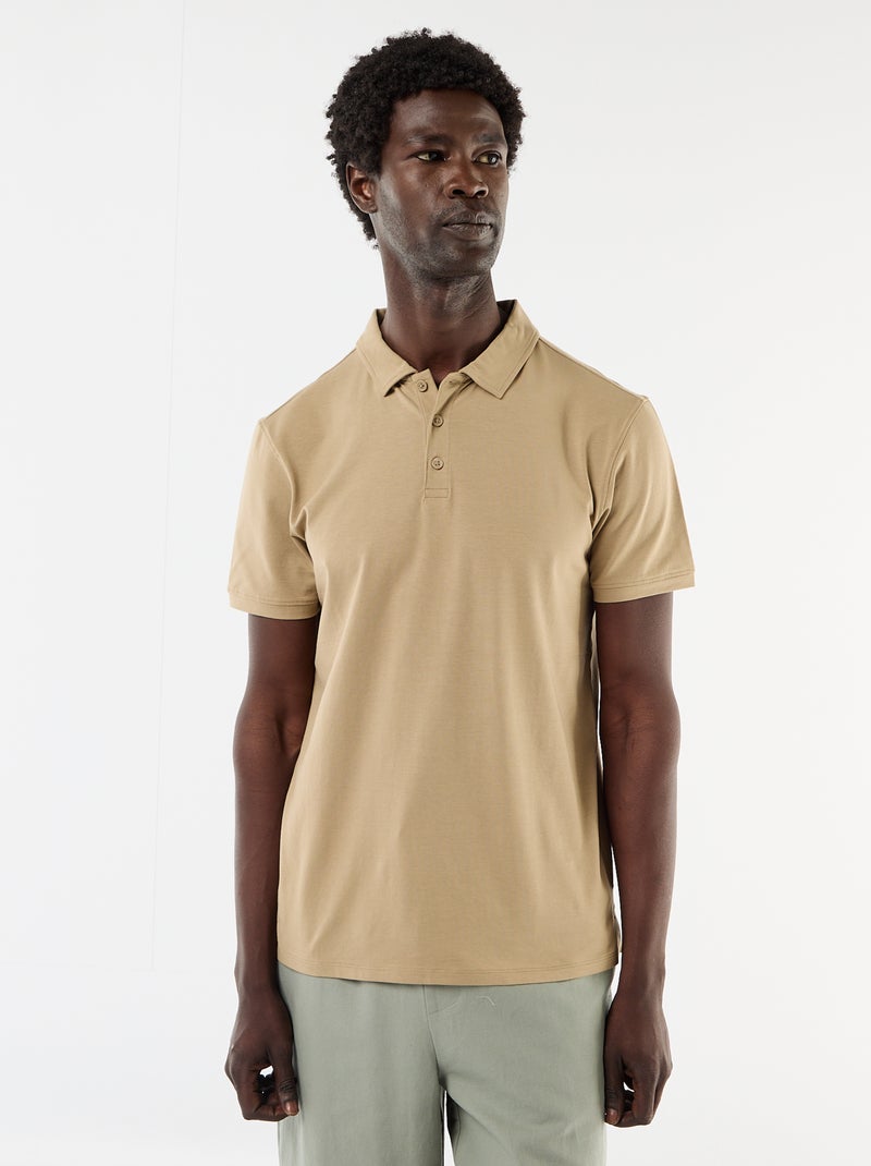 Polo aus Waffelpiqué mit Reissverschlusskragen Beige - Kiabi