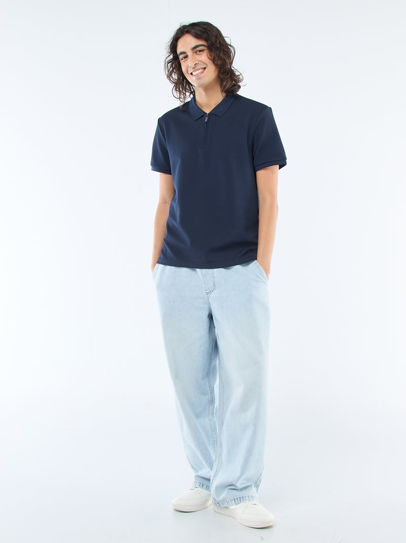 Polo col zippé Bleu - Kiabi