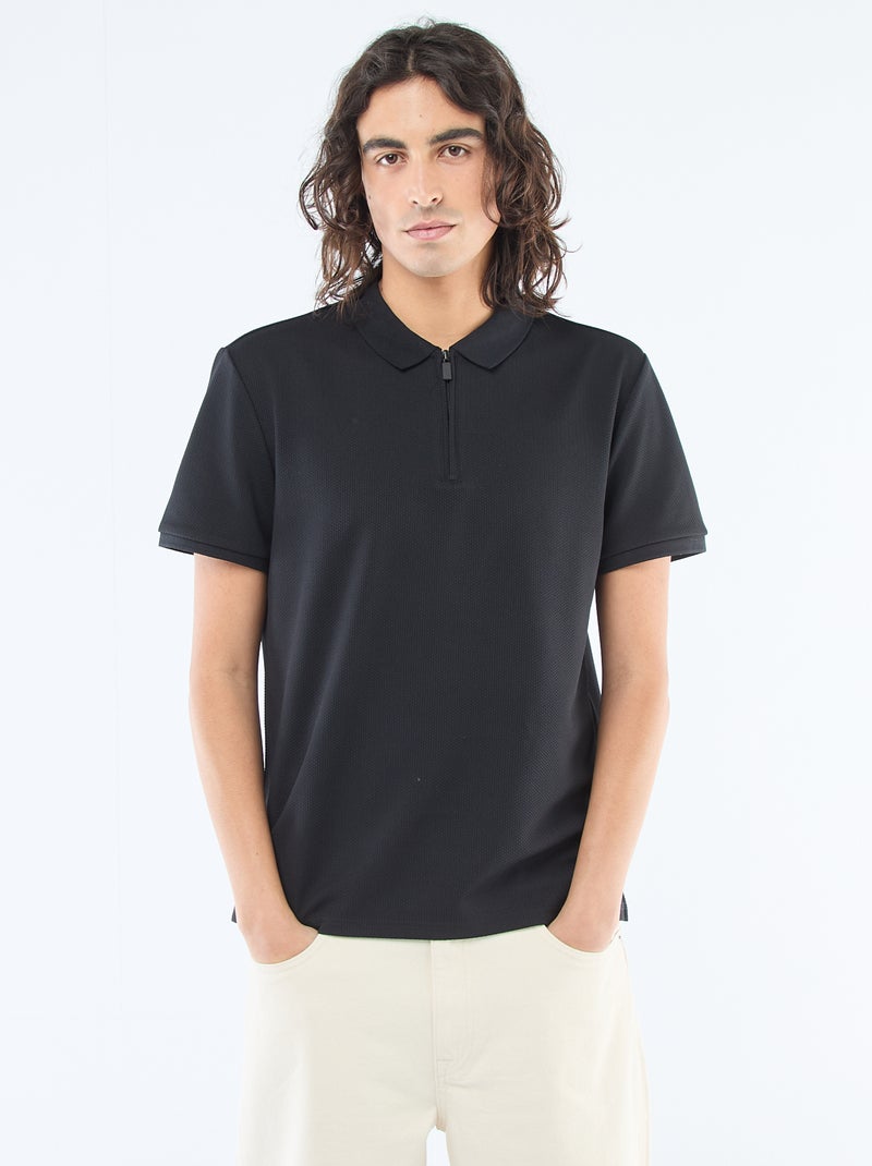 Polo col zippé Noir - Kiabi