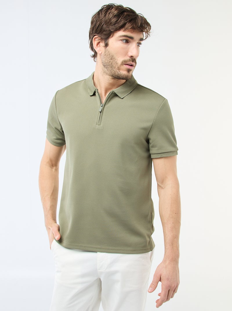 Polo col zippé Vert - Kiabi