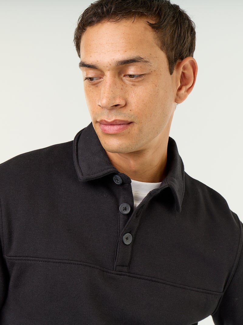 Polo Collar Fleece Sweatshirt Black - Kiabi