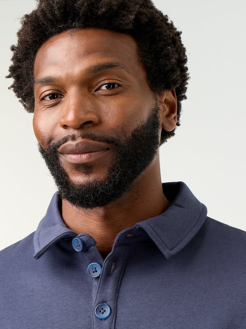 Polo Collar Fleece Sweatshirt Blue - Kiabi