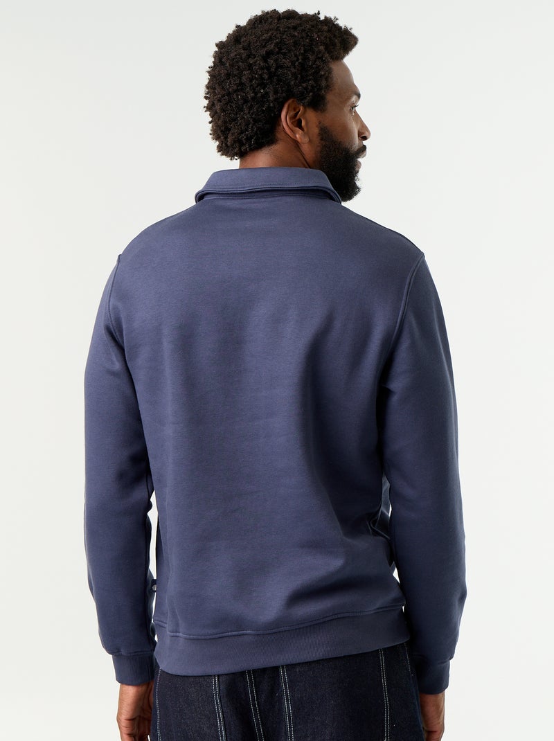 Polo Collar Fleece Sweatshirt Blue - Kiabi