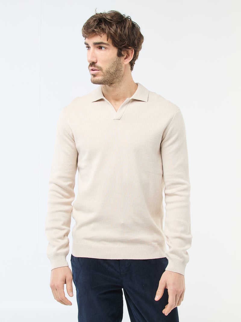 Polo Collar Knit Sweater Grey - Kiabi