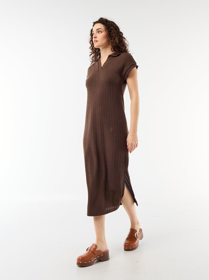 Polo Collar Long Dress Brown - Kiabi