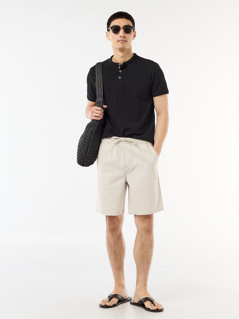 Polo con collo alla coreana Nero - Kiabi