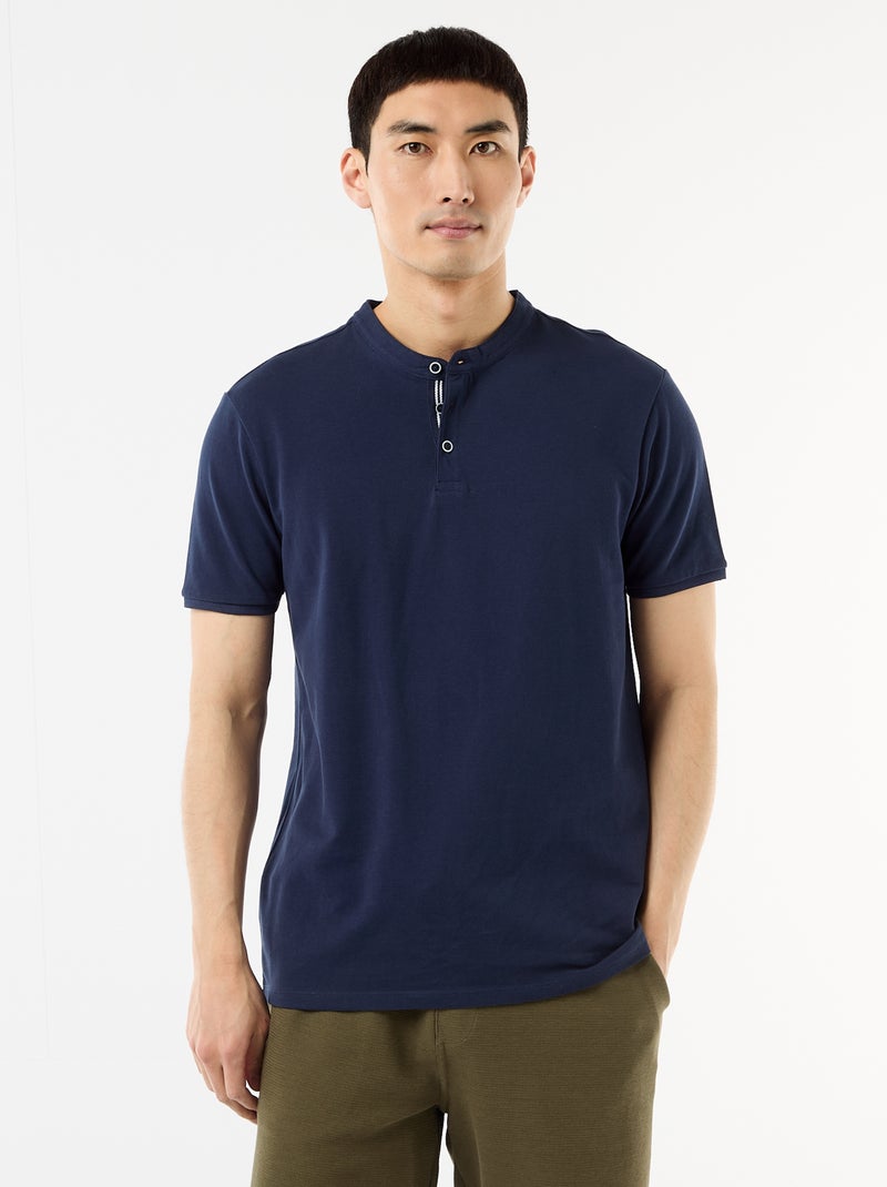 Polo con collo alla coreana Nero - Kiabi
