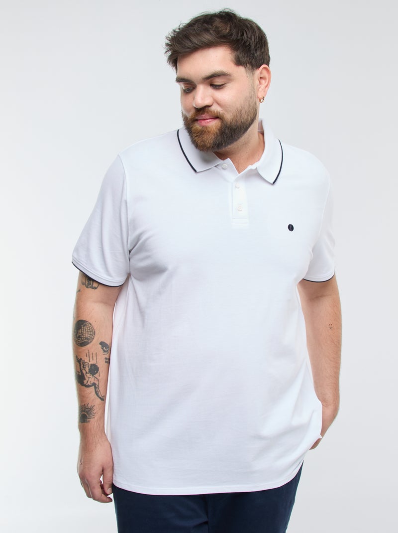 Polo en coton à contrastes Blanc - Kiabi
