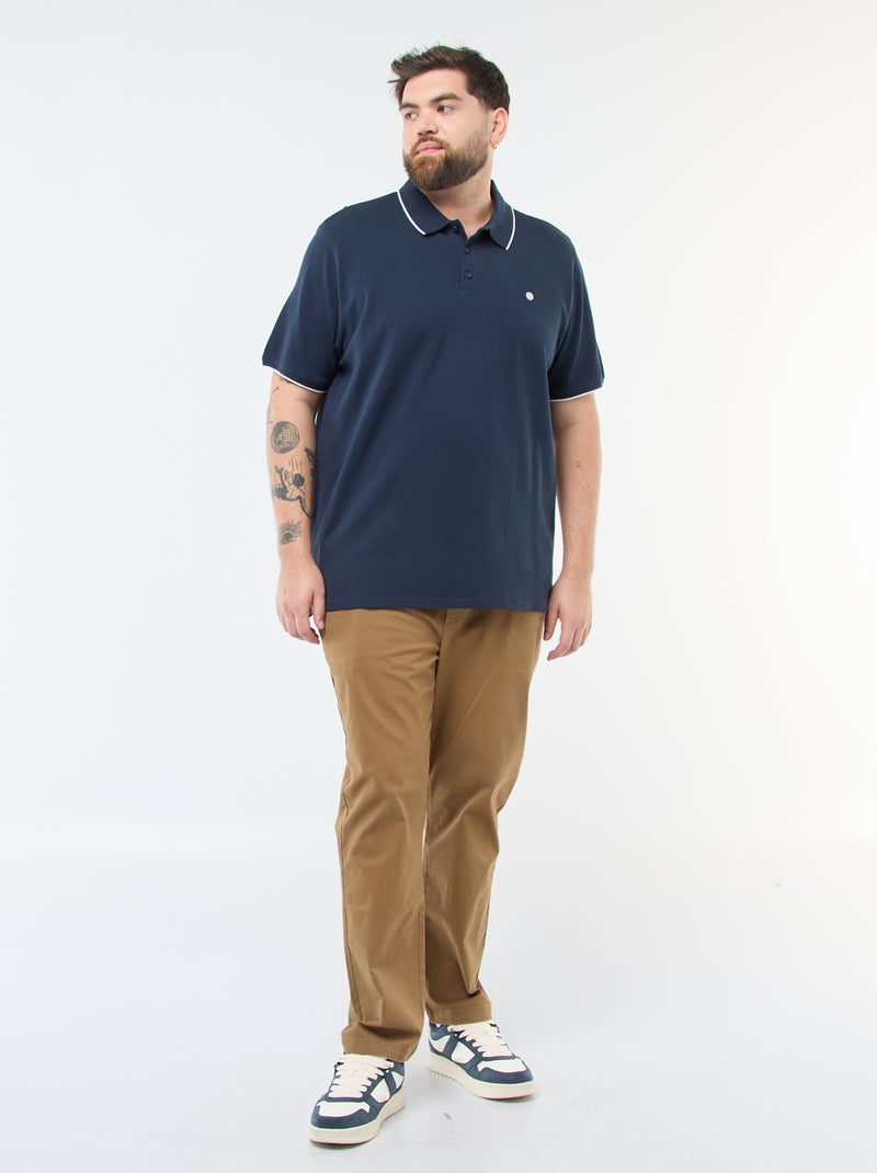 Polo en coton à contrastes Bleu marine - Kiabi