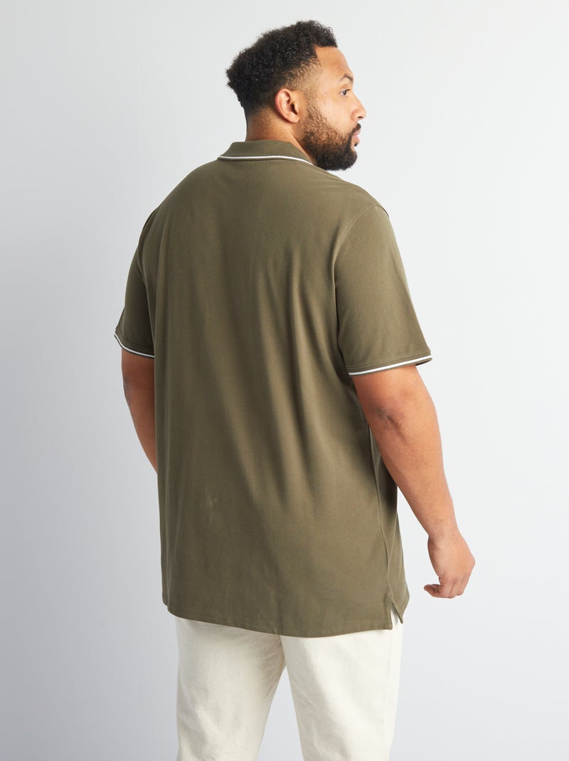 Polo en coton à contrastes Kaki - Kiabi