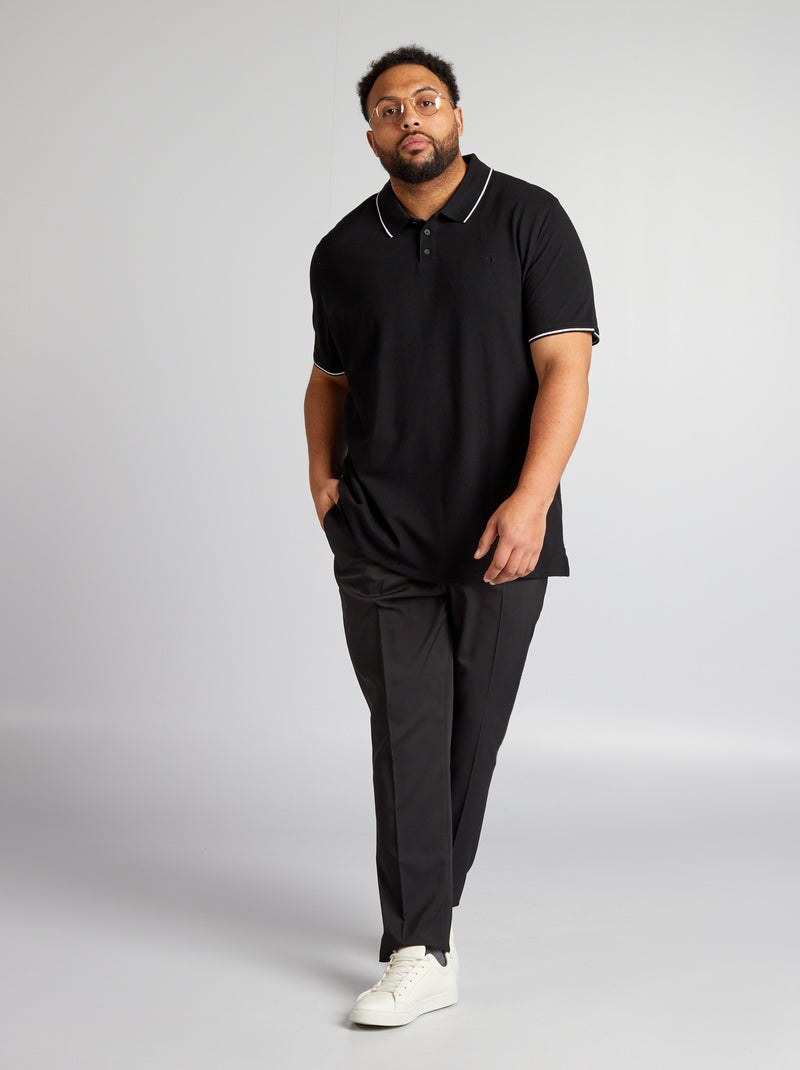 Polo en coton à contrastes Noir - Kiabi