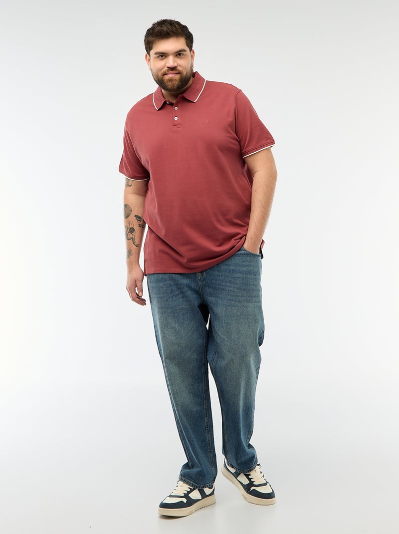 Polo en coton à contrastes Rouge - Kiabi