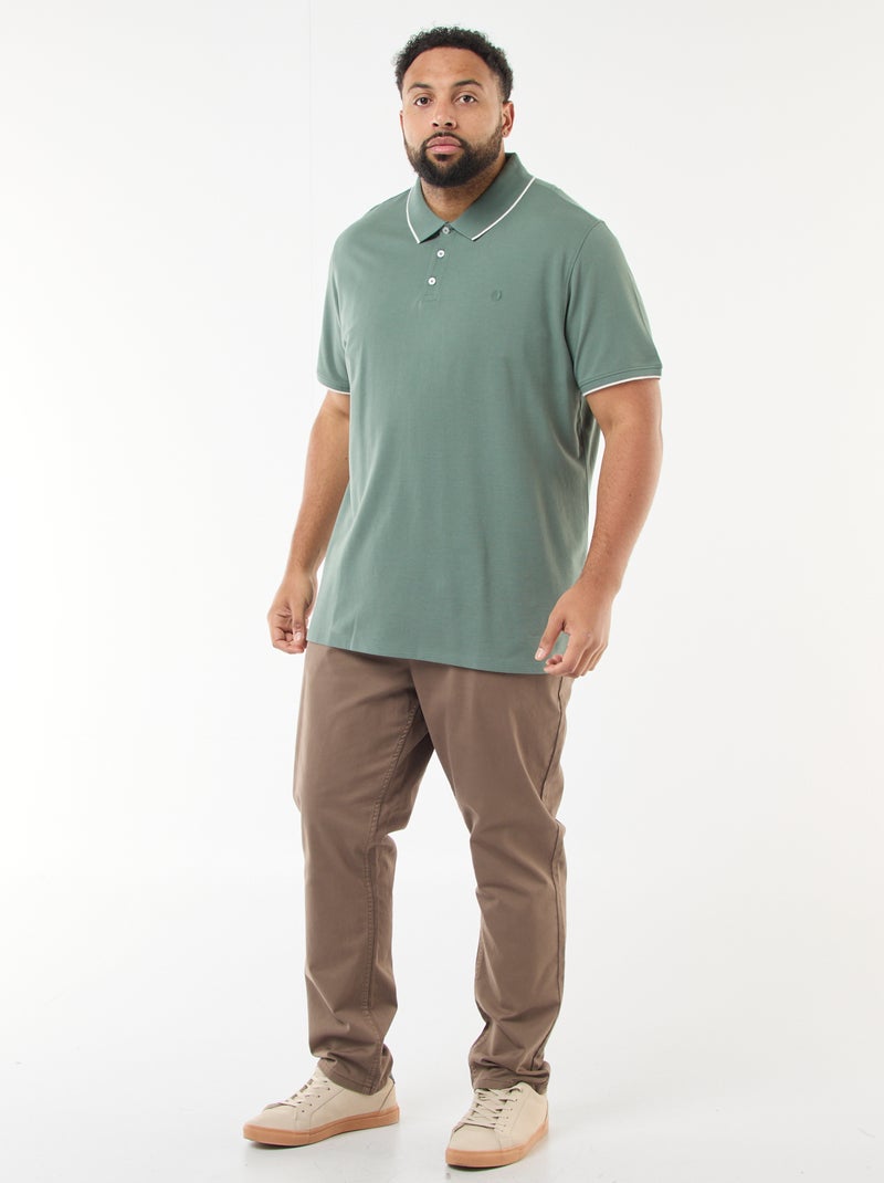 Polo en coton à contrastes Vert - Kiabi