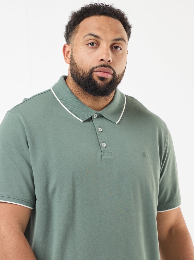 Polo en coton à contrastes Vert - Kiabi