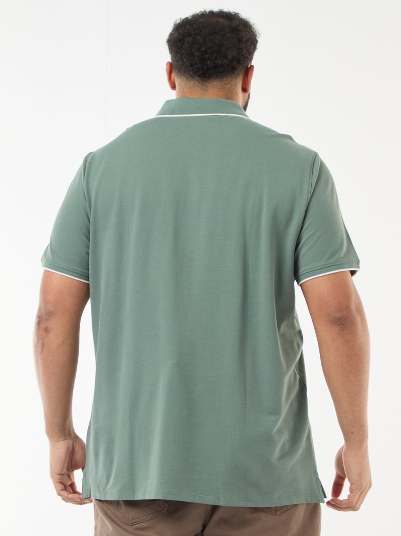 Polo en coton à contrastes Vert - Kiabi