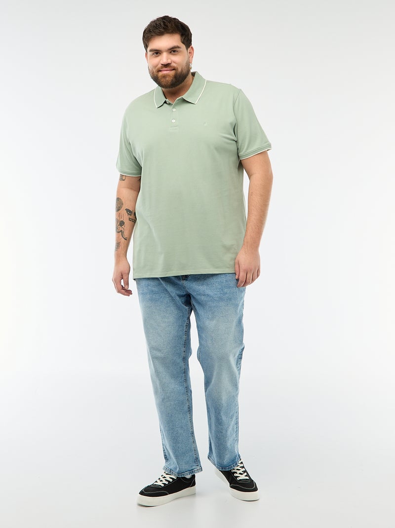 Polo en coton à contrastes Vert - Kiabi