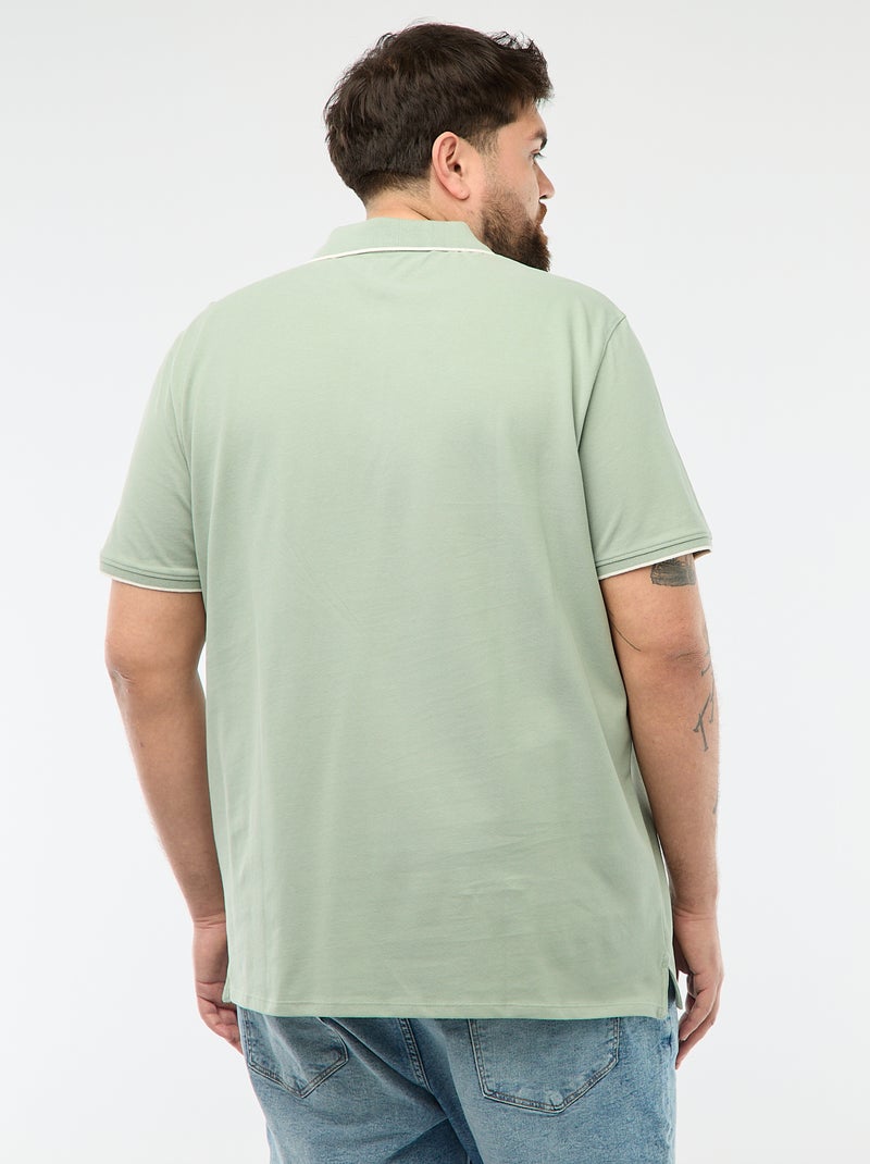 Polo en coton à contrastes Vert - Kiabi