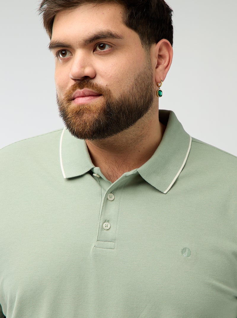 Polo en coton à contrastes Vert - Kiabi