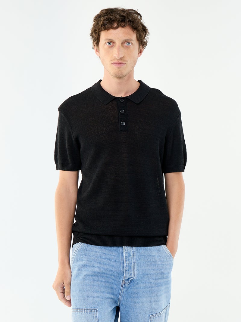 Polo en coton à manches courtes pour homme Noir - Kiabi