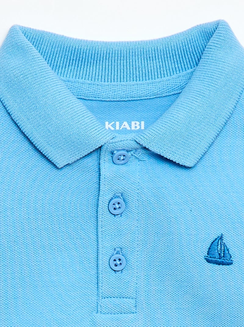 Polo en coton piqué à manches courtes Bleu - Kiabi