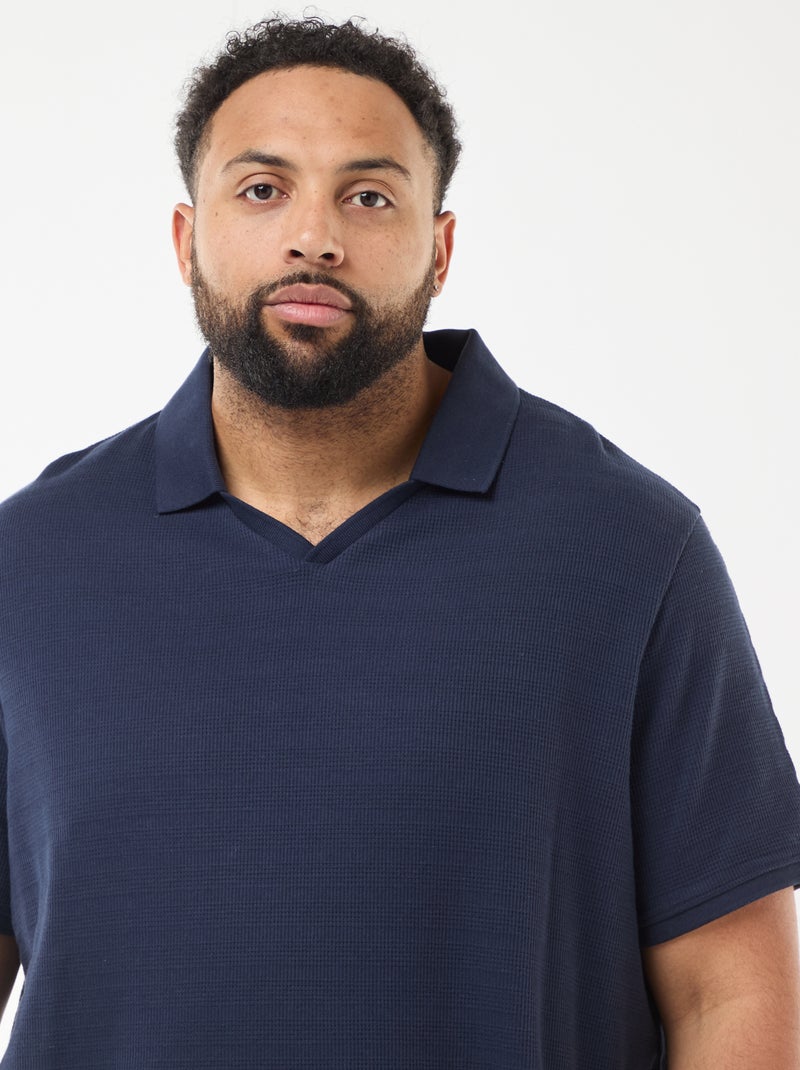 Polo en coton stretch à manches courtes Bleu - Kiabi