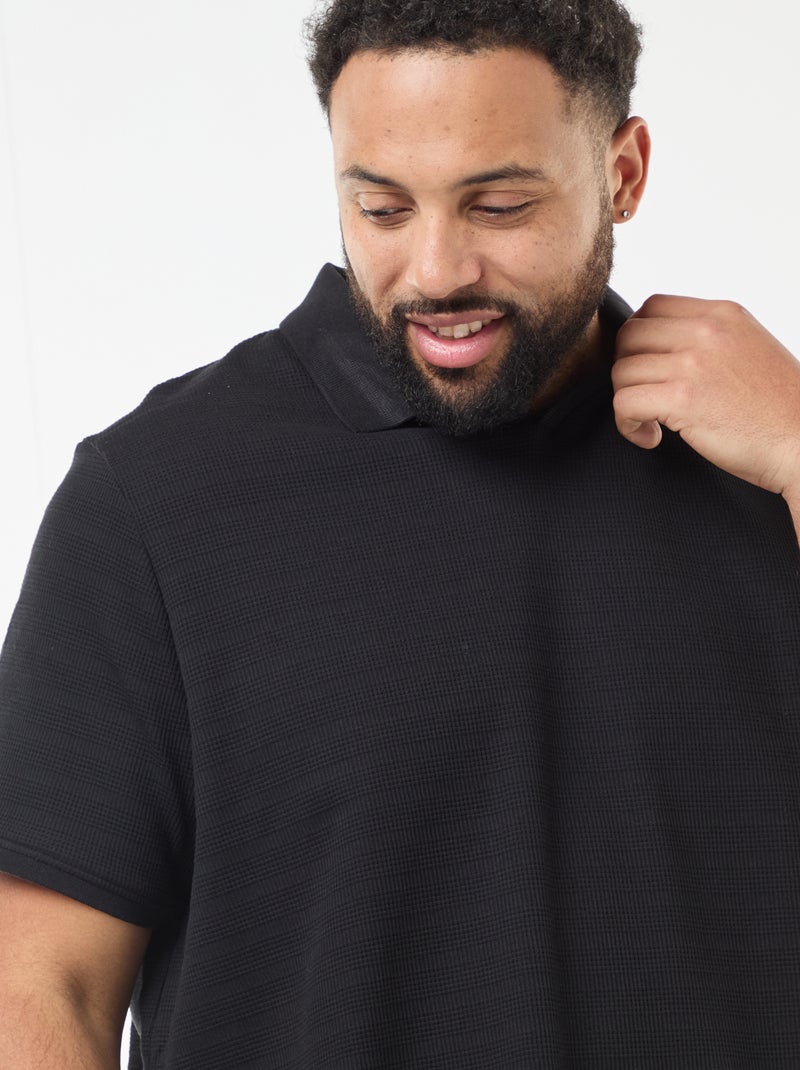 Polo en coton stretch à manches courtes Noir - Kiabi