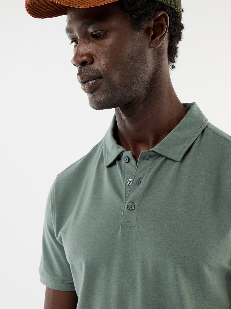 Polo en jersey avec col boutonné Vert - Kiabi