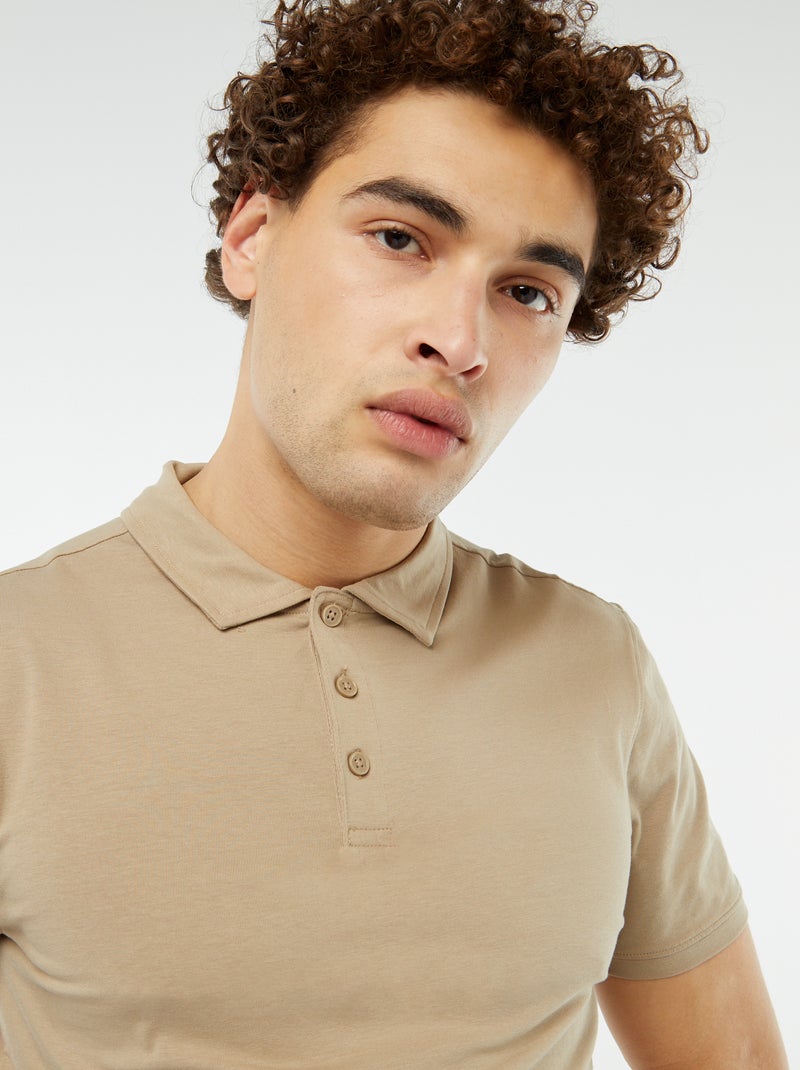 Polo en jersey uni à manches courtes BEIGE - Kiabi