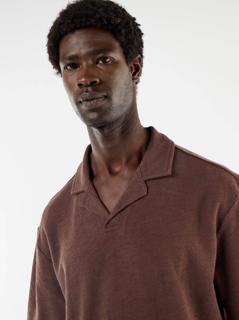 Polo en maille à manches courtes Marron - Kiabi