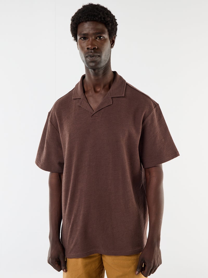 Polo en maille à manches courtes Marron - Kiabi