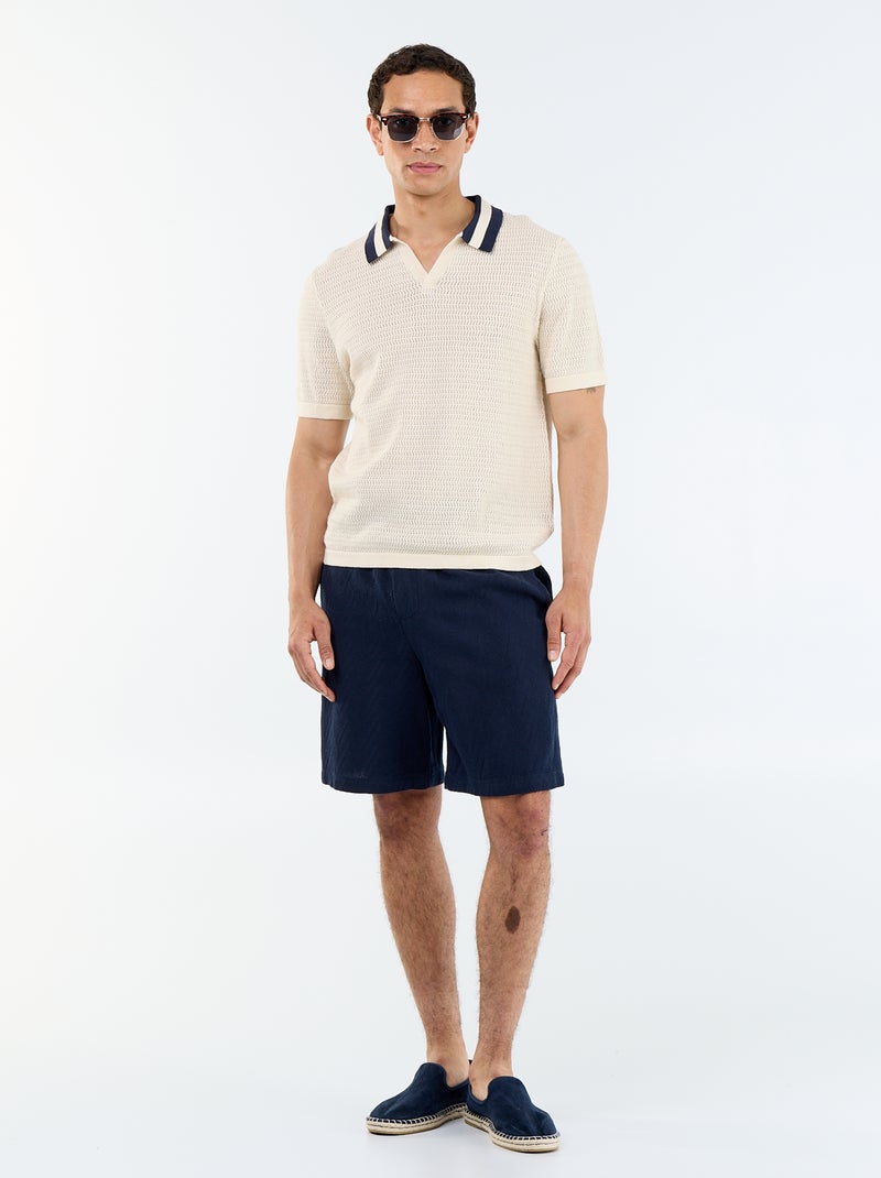 Polo en maille ajourée à manches courtes Beige - Kiabi