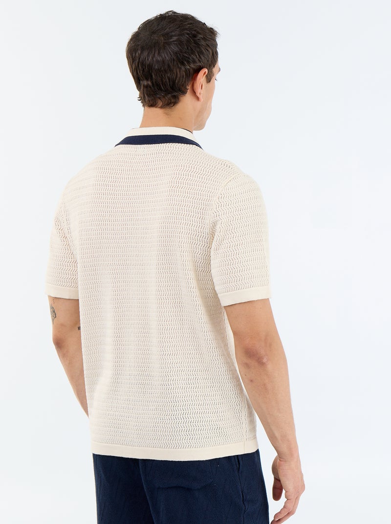 Polo en maille ajourée à manches courtes Beige - Kiabi