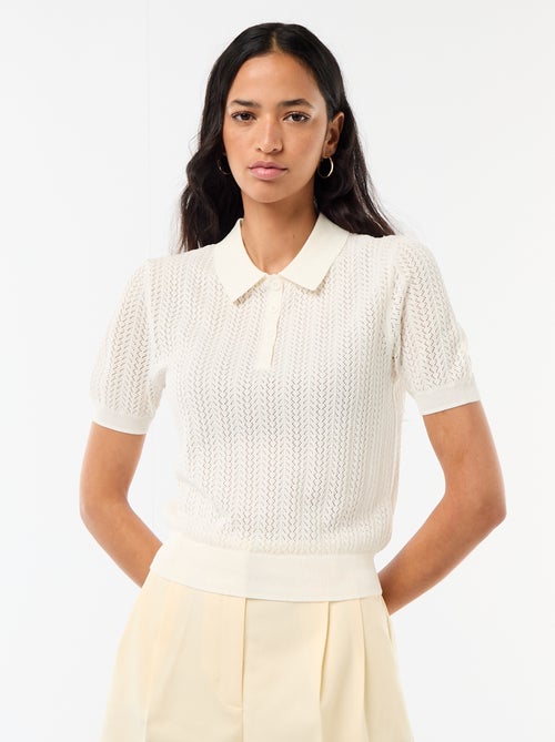 Polo en maille ajourée à manches courtes - Kiabi