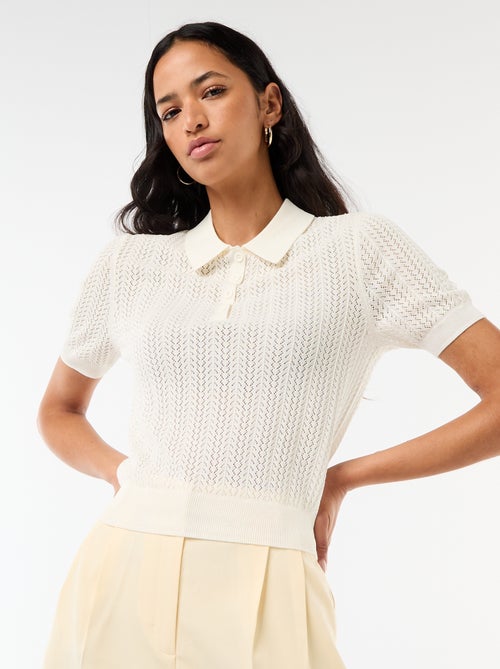 Polo en maille ajourée à manches courtes - Kiabi