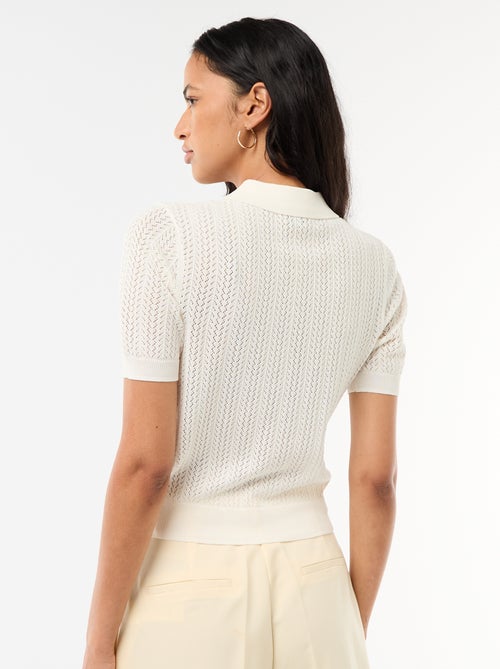 Polo en maille ajourée à manches courtes - Kiabi