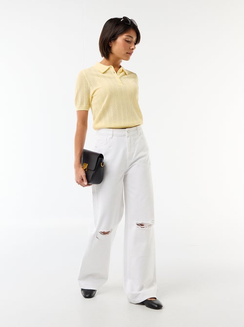 Polo en maille ajourée à manches courtes - Kiabi