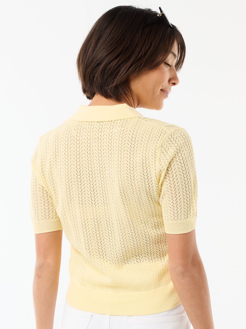 Polo en maille ajourée à manches courtes Jaune - Kiabi