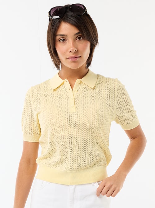 Polo en maille ajourée à manches courtes - Kiabi