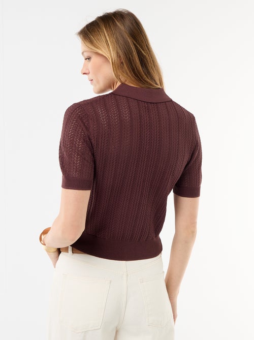 Polo en maille ajourée à manches courtes - Kiabi