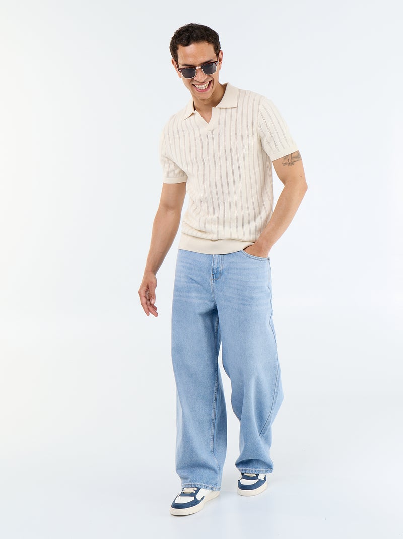 Polo en maille ajourée manches courtes Beige - Kiabi