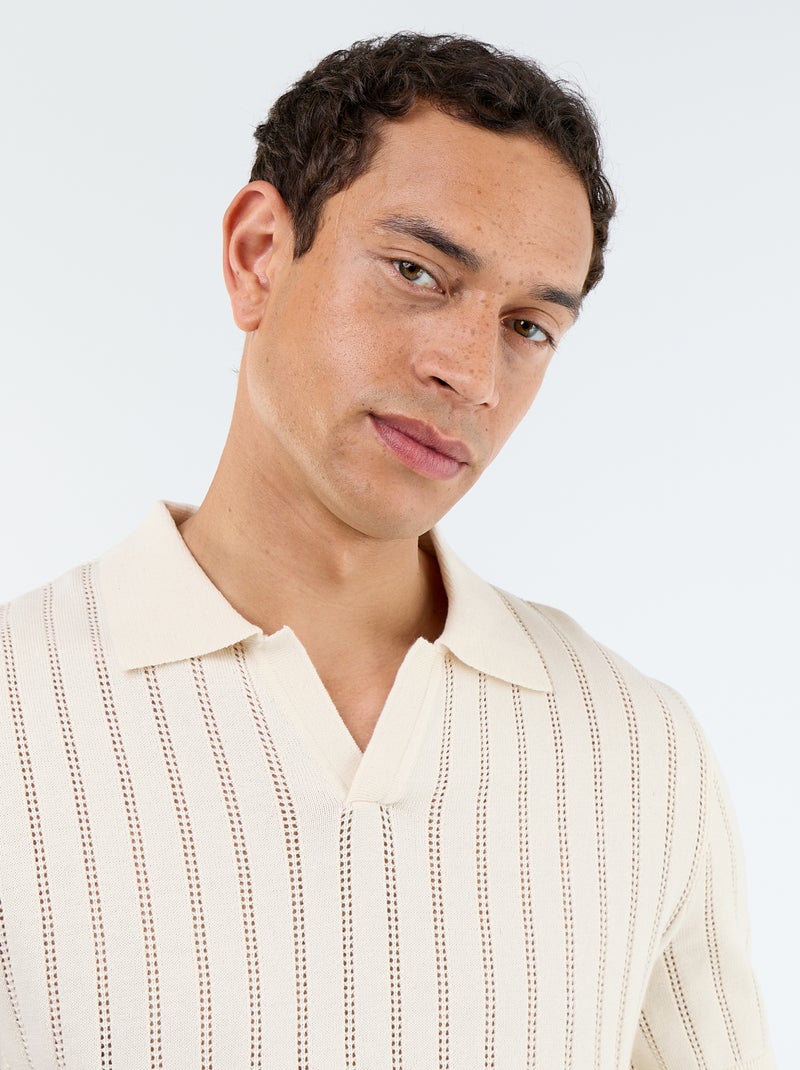 Polo en maille ajourée manches courtes Beige - Kiabi