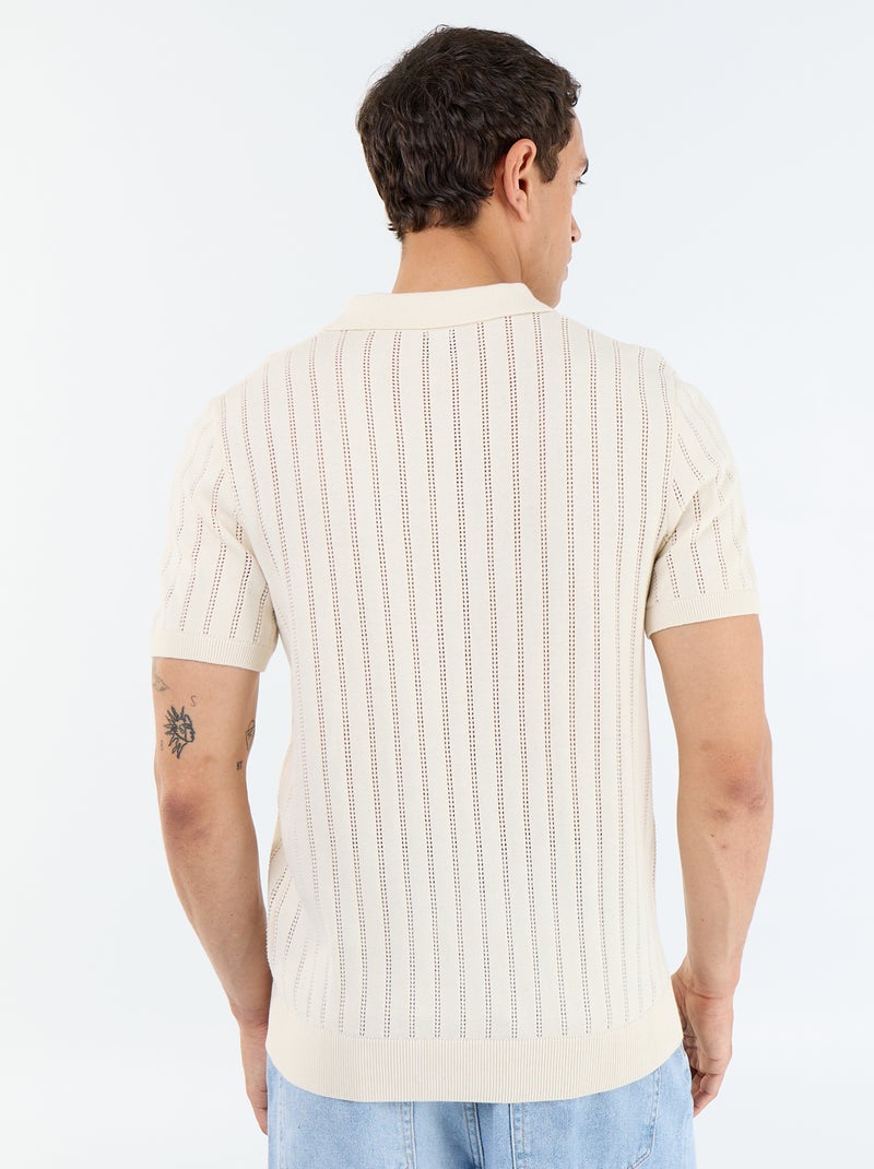 Polo en maille ajourée manches courtes Beige - Kiabi