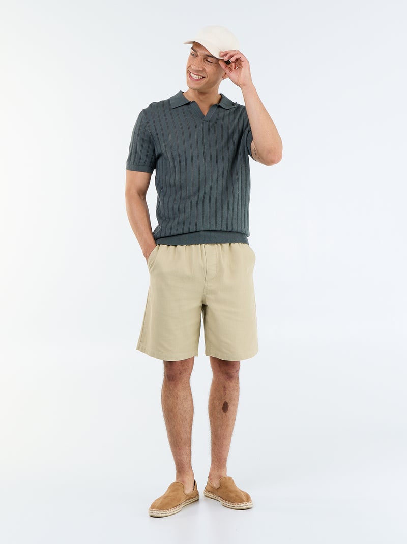 Polo en maille ajourée manches courtes Kaki - Kiabi